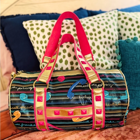 Vtg Betsey Johnson Y2K Black Call Me Betseyville Phone Barrel Bag Dress Handbag - Picture 1 of 14